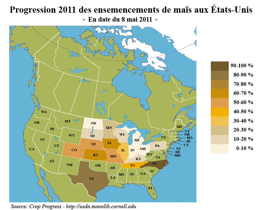 Progression des semis maïs US au 8 mai 2011 Progression des semis maïs US au 8 mai 2011